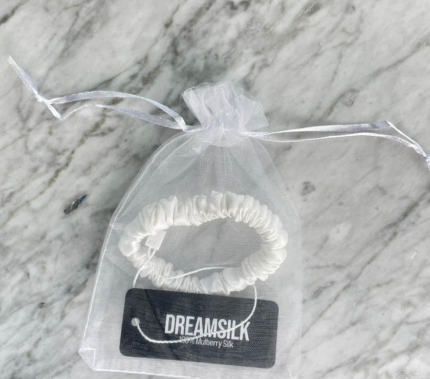 White Silk Scrunchie - Skinny