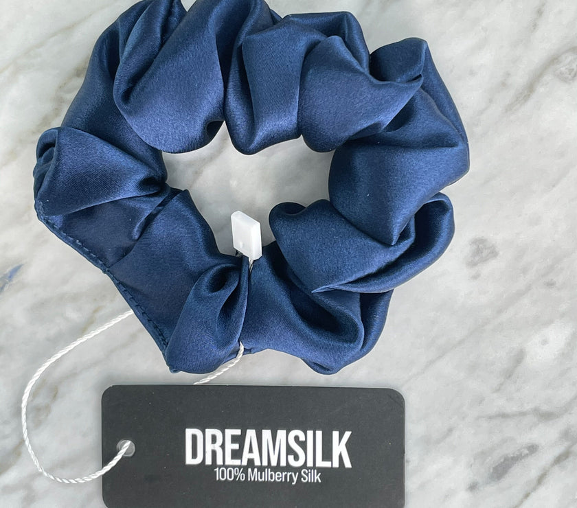 Navy Blue Silk Scrunchie - Regular