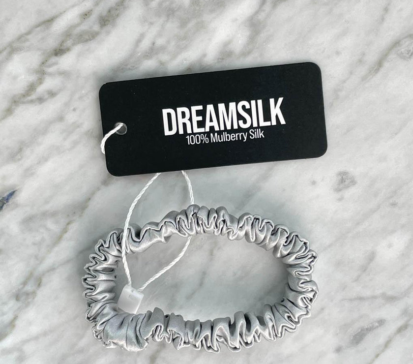 Silver Silk Scrunchie - Skinny