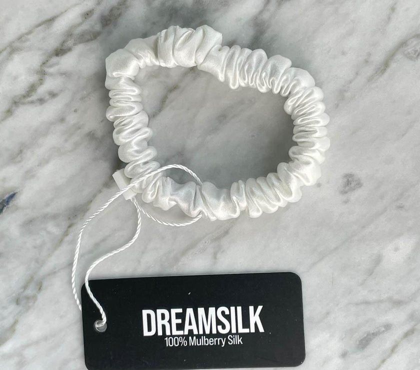 White Silk Scrunchie - Skinny