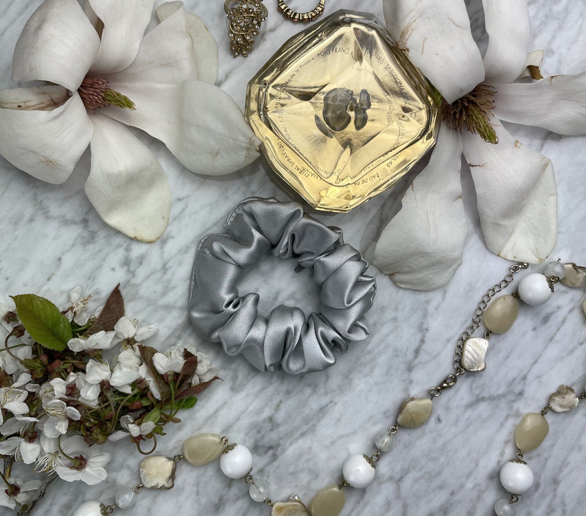 Silver Silk Scrunchie - Regular