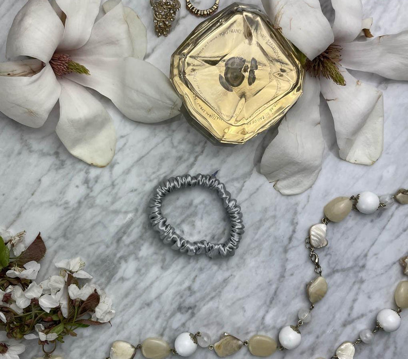 Silver Silk Scrunchie - Skinny