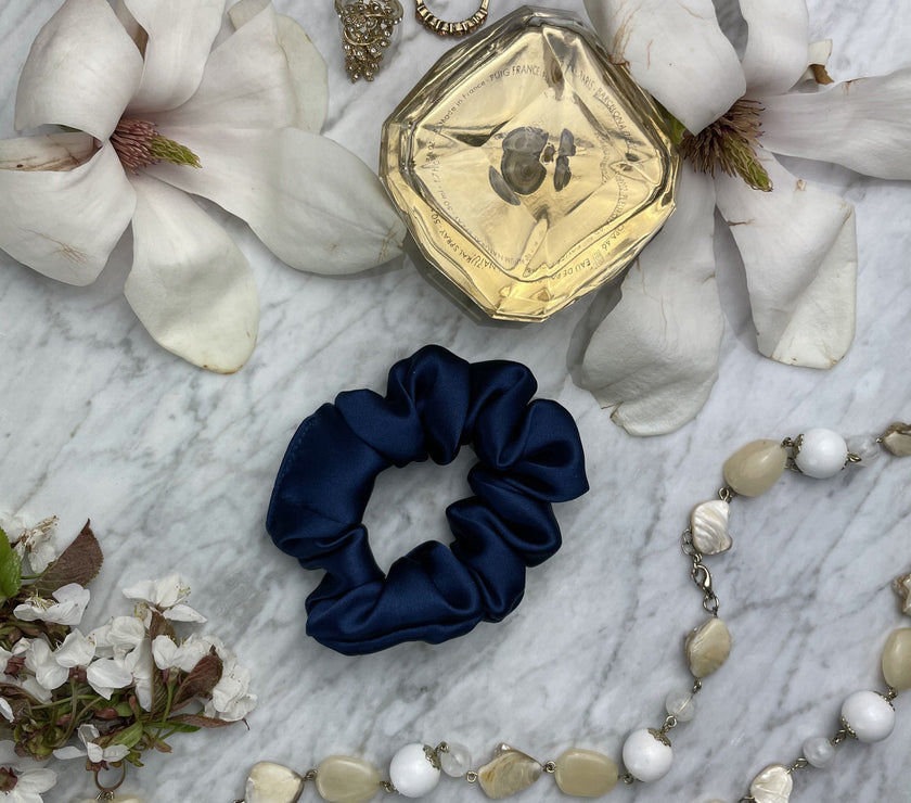 Navy Blue Silk Scrunchie - Regular