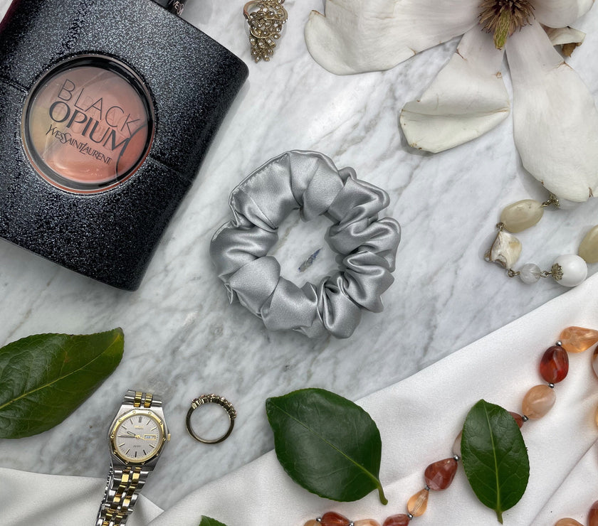 Silver Silk Scrunchie - Regular