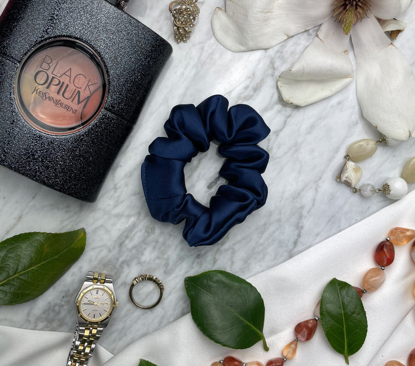 Navy Blue Silk Scrunchie - Regular