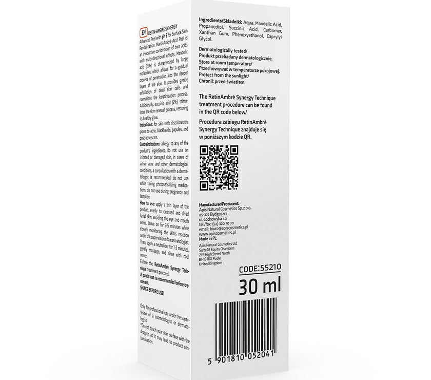 Apis Retin-Ambre Synergy Mandelic & Succinic Acid Peel – 15% Mandelic Acid | 2% Succinic Acid | 30ml | Brightening & Exfoliating Treatment Apis Natural Cosmetics UK