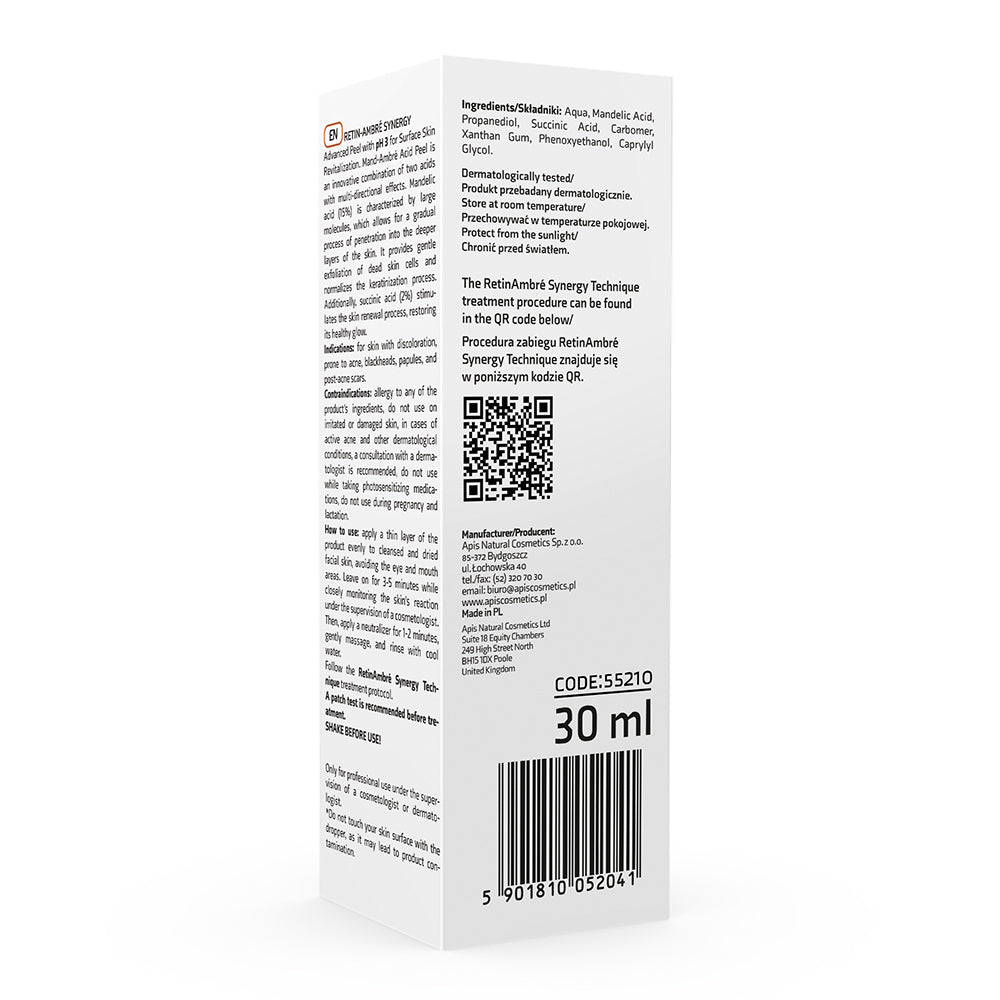 Apis Retin-Ambre Synergy Mandelic & Succinic Acid Peel – 15% Mandelic Acid | 2% Succinic Acid | 30ml | Brightening & Exfoliating Treatment Apis Natural Cosmetics UK