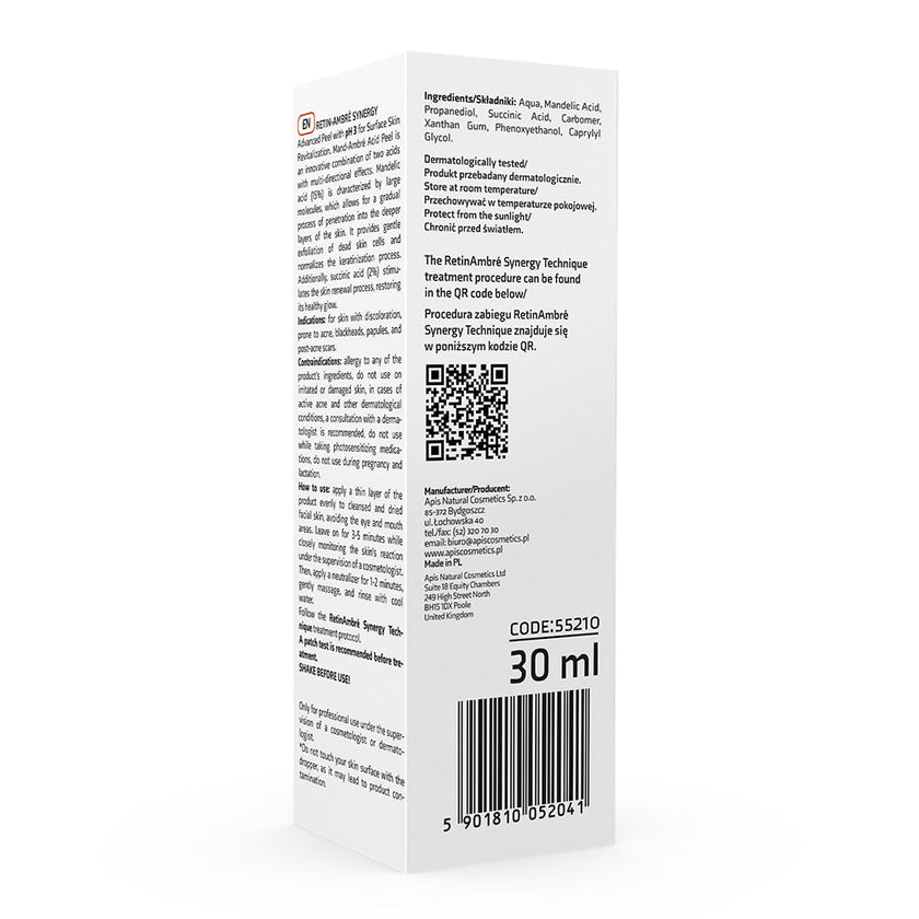 Apis Retin-Ambre Synergy Mandelic & Succinic Acid Peel – 15% Mandelic Acid | 2% Succinic Acid | 30ml | Brightening & Exfoliating Treatment Apis Natural Cosmetics UK
