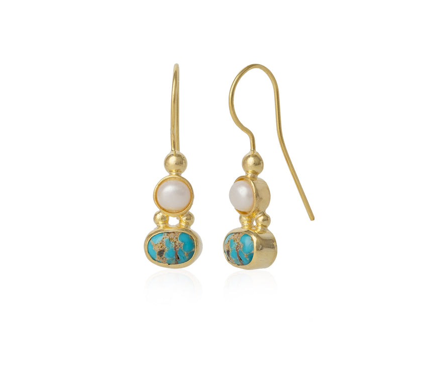 Authentic Turquoise Sterling Silver Drop Gold Plated Earrings