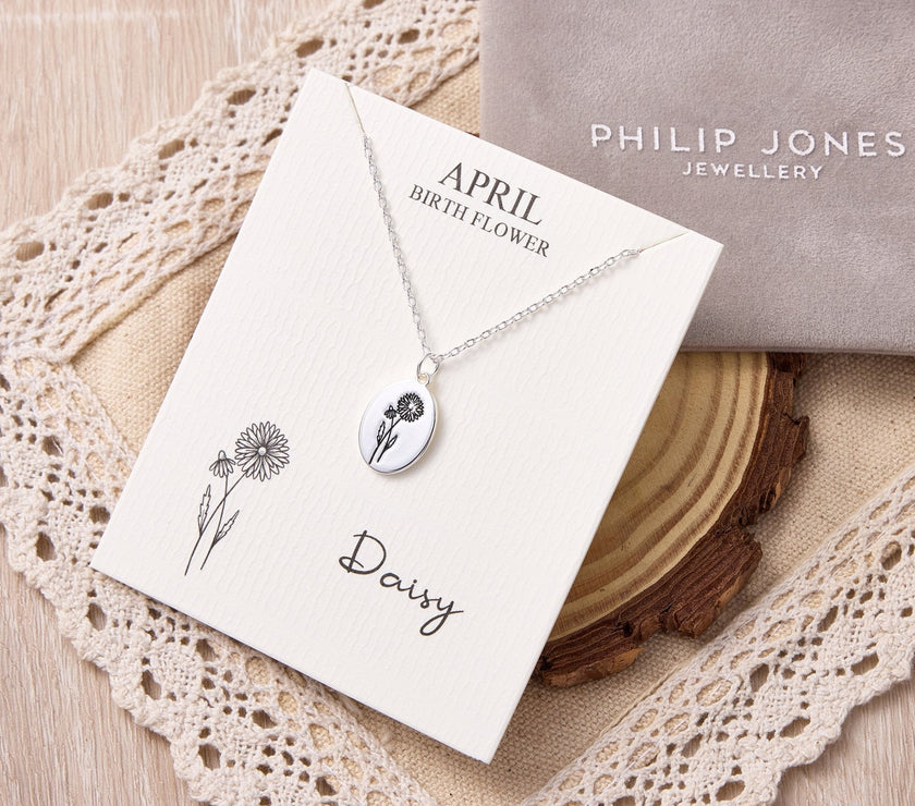 April Birth Flower Daisy Necklace with Card