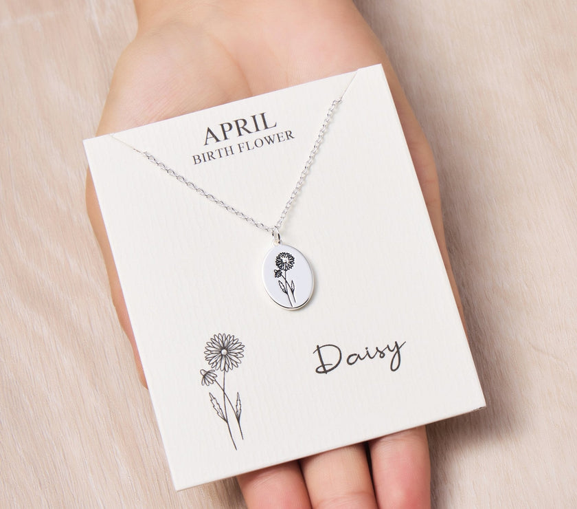April Birth Flower Daisy Necklace with Card