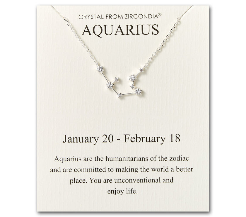 Aquarius Star Sign Zodiac Constellation Necklace and Quote Card with Zircondia® Crystals