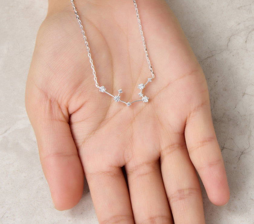 Aquarius Star Sign Zodiac Constellation Necklace and Quote Card with Zircondia® Crystals
