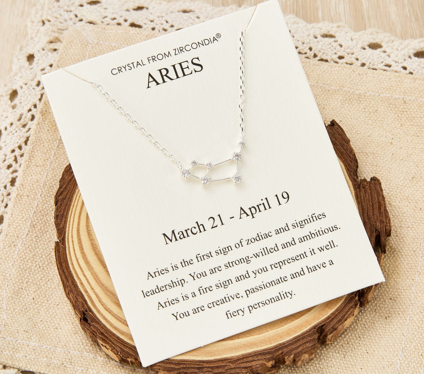 Aries Star Sign Zodiac Constellation Necklace and Quote Card with Zircondia® Crystals