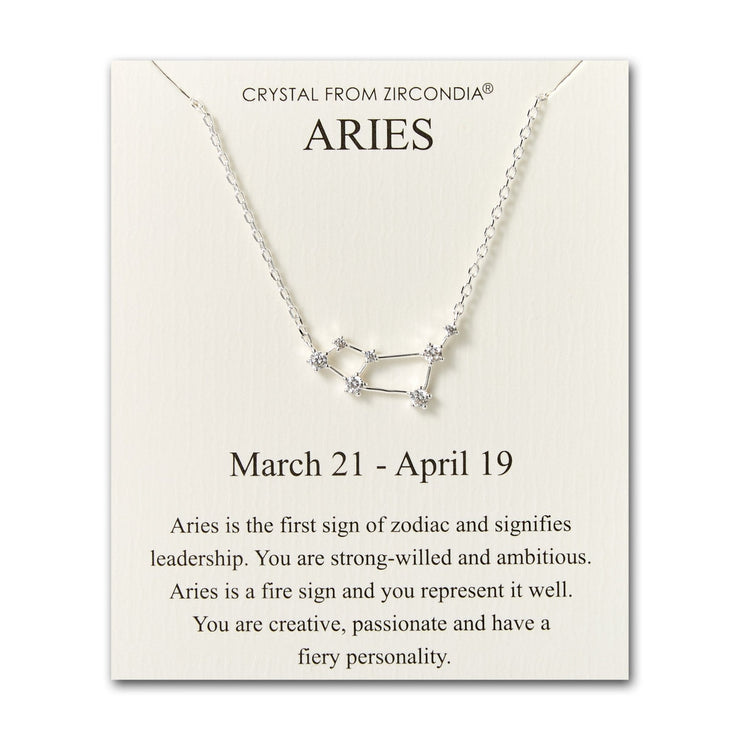 Aries Star Sign Zodiac Constellation Necklace and Quote Card with Zircondia® Crystals
