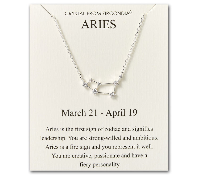 Aries Star Sign Zodiac Constellation Necklace and Quote Card with Zircondia® Crystals