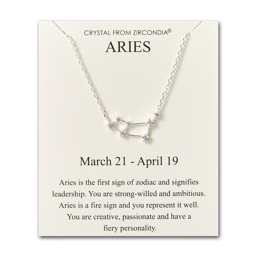 Aries Star Sign Zodiac Constellation Necklace and Quote Card with Zircondia® Crystals