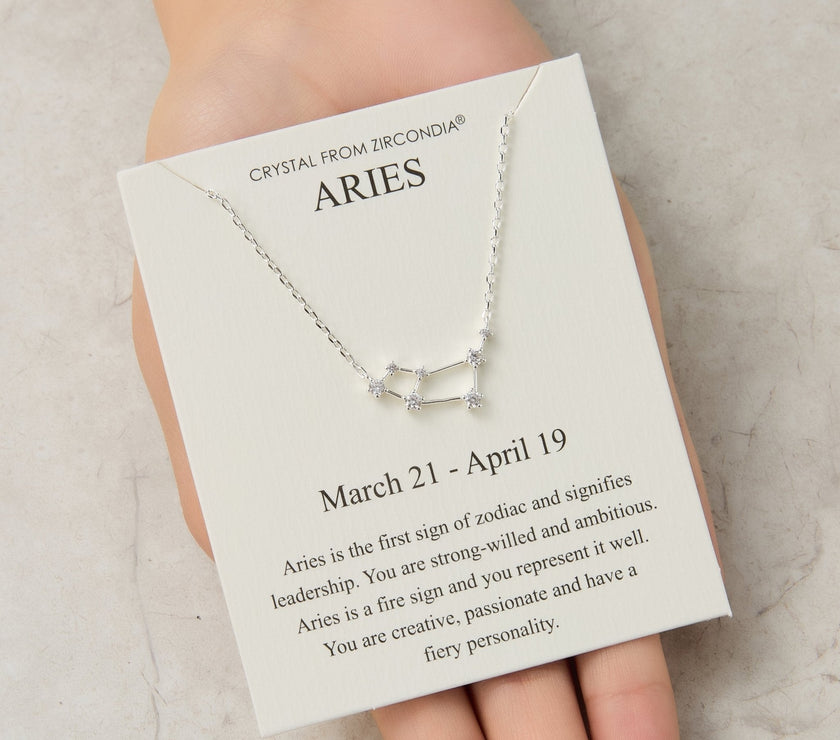 Aries Star Sign Zodiac Constellation Necklace and Quote Card with Zircondia® Crystals