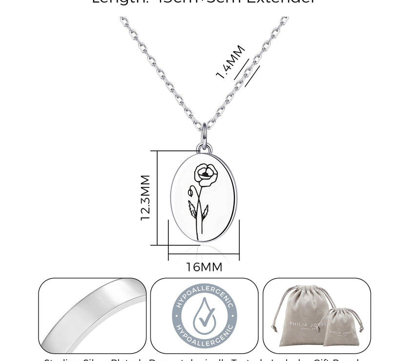 August Birth Flower Poppy Necklace with Card