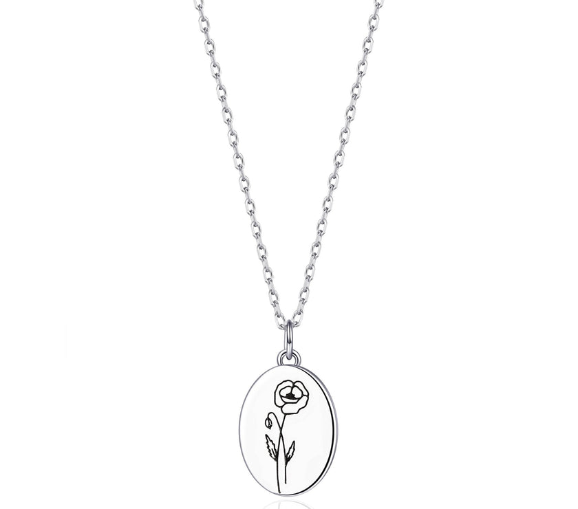 August Birth Flower Poppy Necklace with Card