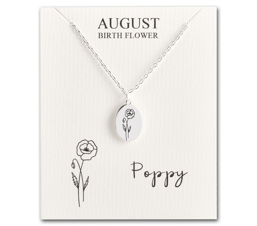 August Birth Flower Poppy Necklace with Card