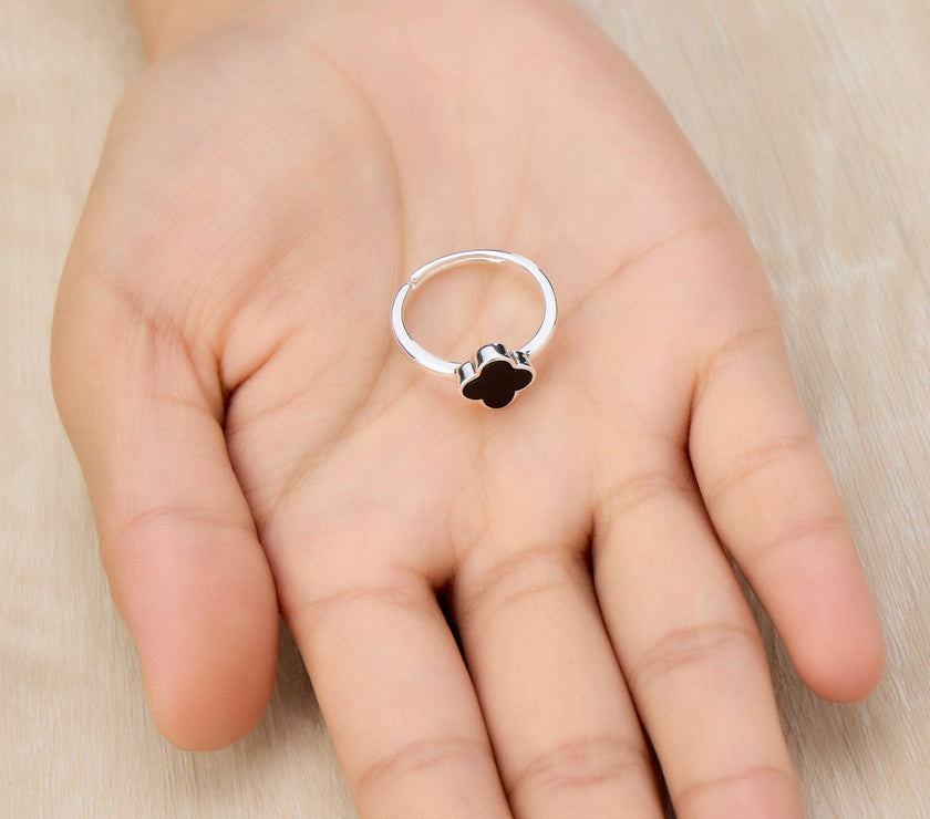 Black Onyx Gemstone Adjustable Clover Ring