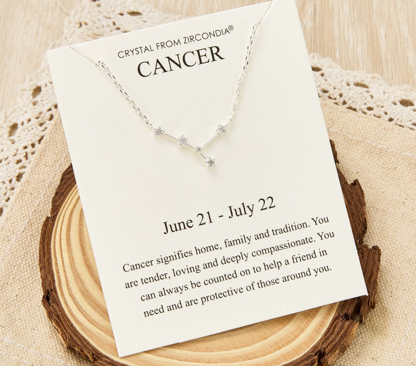 Cancer Star Sign Zodiac Constellation Necklace and Quote Card with Zircondia® Crystals