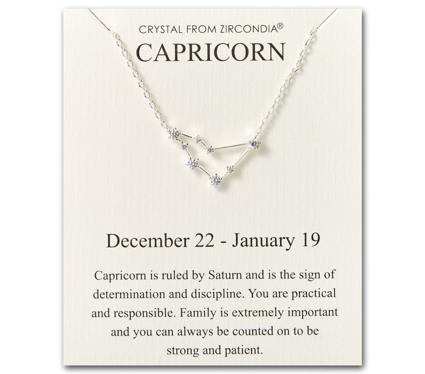 Capricorn Star Sign Zodiac Constellation Necklace and Quote Card with Zircondia® Crystals