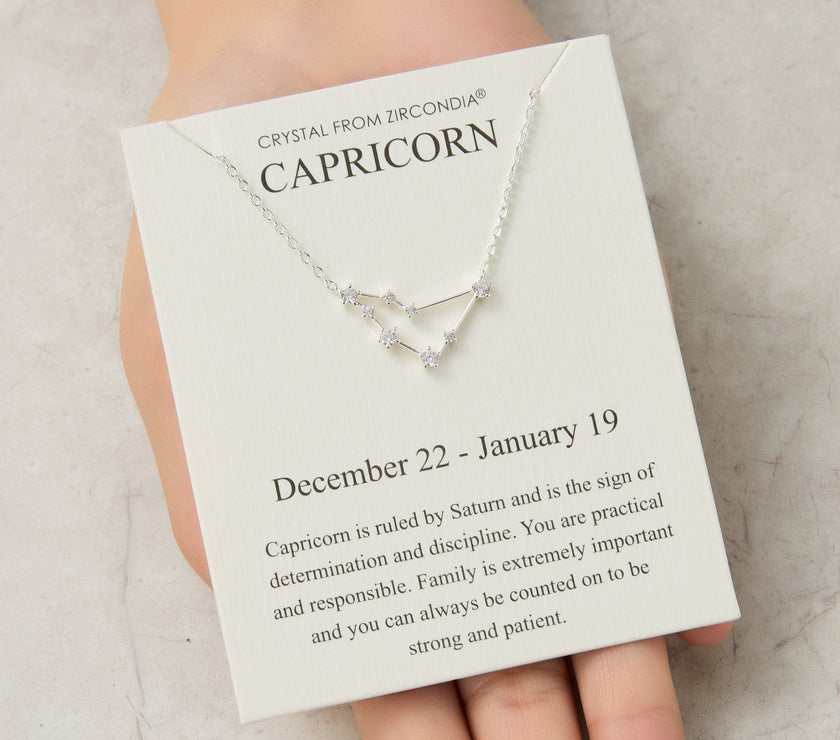 Capricorn Star Sign Zodiac Constellation Necklace and Quote Card with Zircondia® Crystals