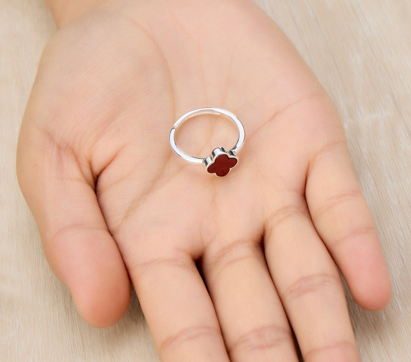 Carnelian Gemstone Adjustable Clover Ring