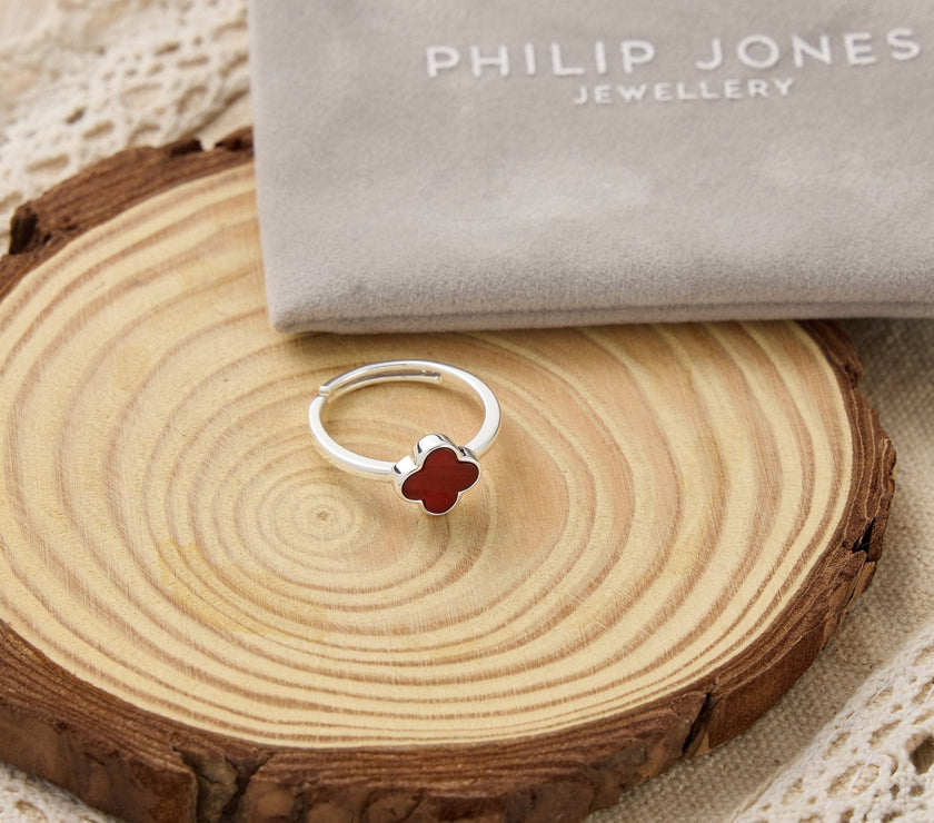 Carnelian Gemstone Adjustable Clover Ring