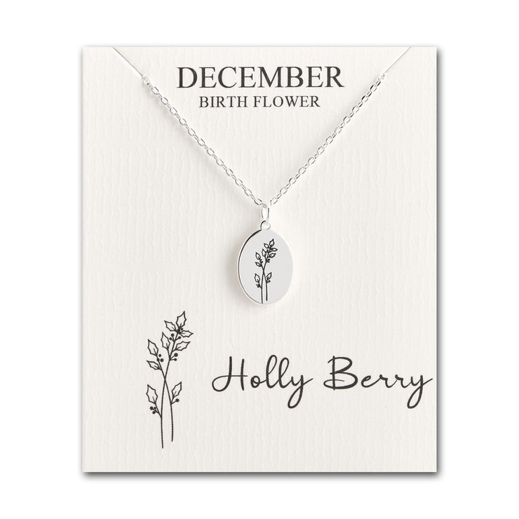 December Birth Flower Holly Berry Necklace with Card