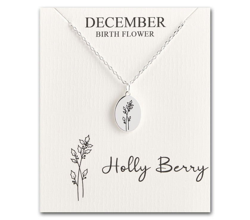 December Birth Flower Holly Berry Necklace with Card