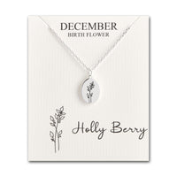 December Birth Flower Holly Berry Necklace with Card