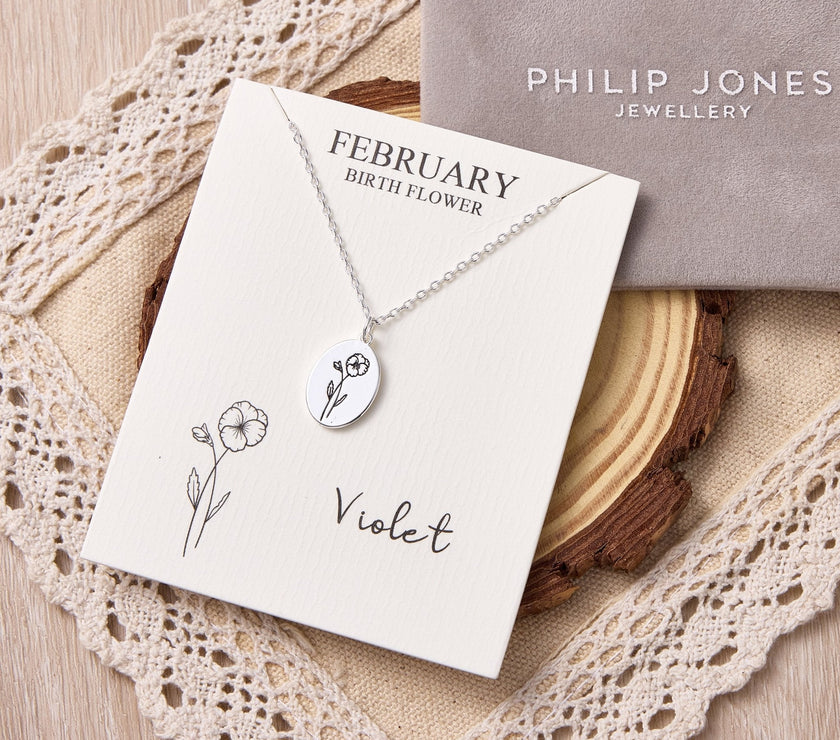 February Birth Flower Violet Necklace with Card