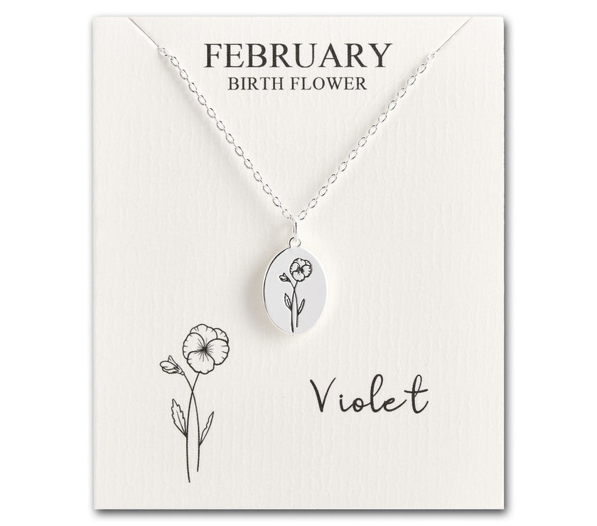 February Birth Flower Violet Necklace with Card