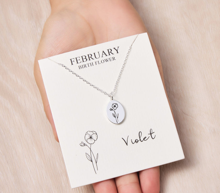February Birth Flower Violet Necklace with Card