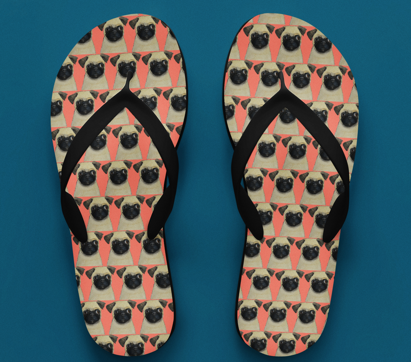 Pug Life, But Make It Fashion: Luxe Pug Print Flip Flops!