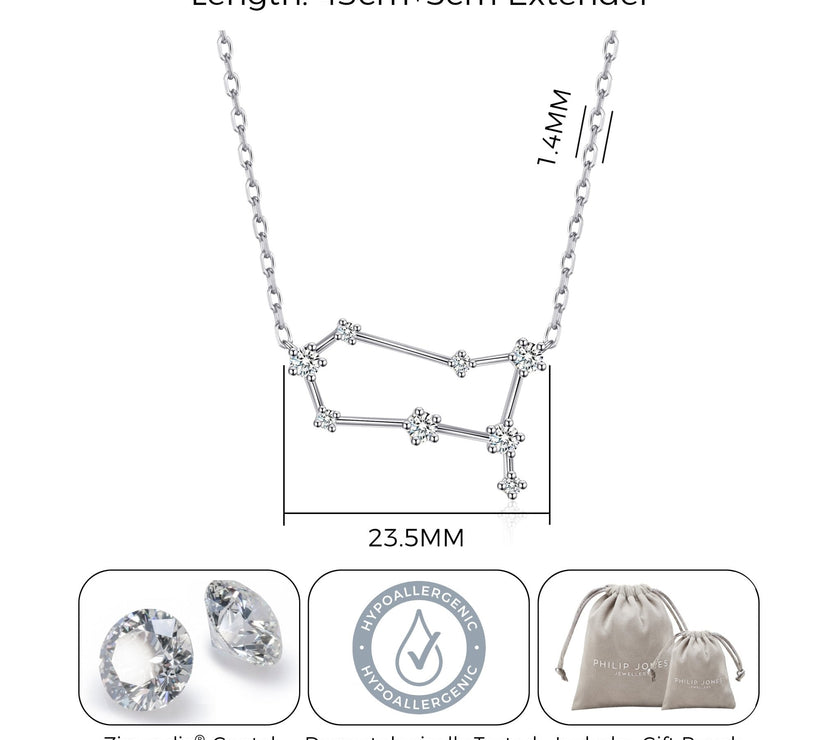 Gemini Star Sign Zodiac Constellation Necklace and Quote Card with Zircondia® Crystals