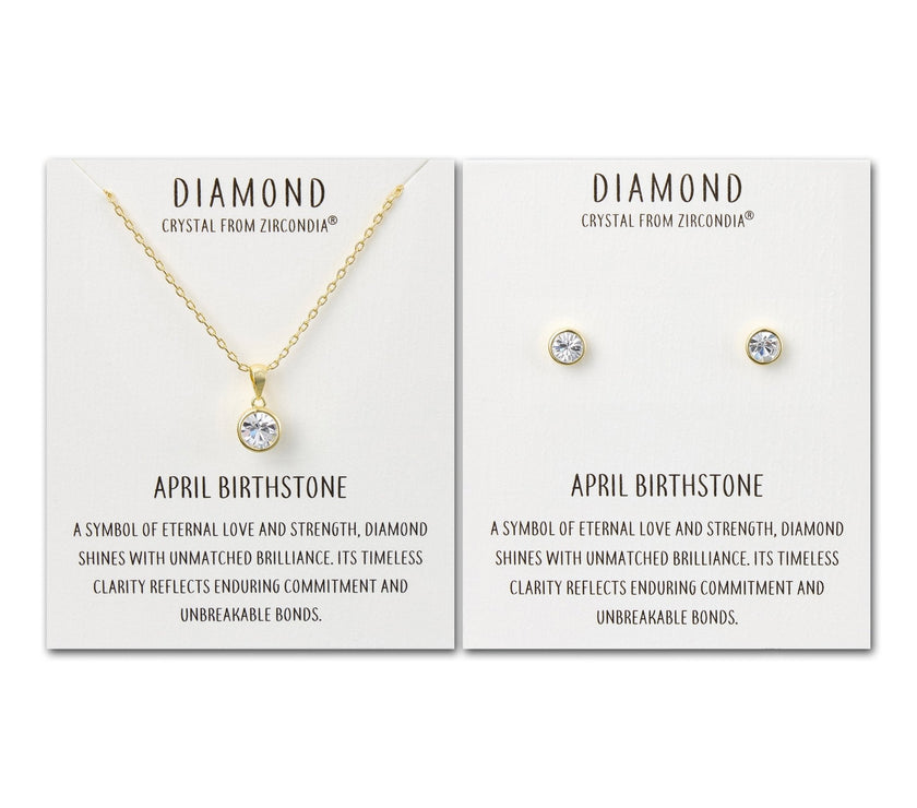 Gold Plated April (Diamond) Birthstone Necklace & Earrings Set Created with Zircondia® Crystals