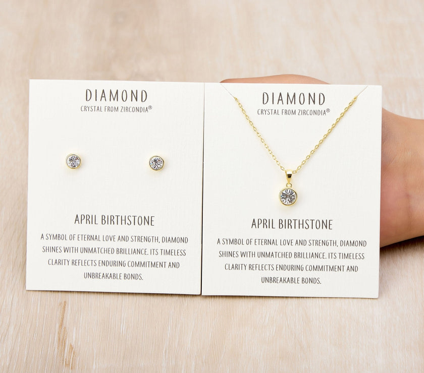 Gold Plated April (Diamond) Birthstone Necklace & Earrings Set Created with Zircondia® Crystals
