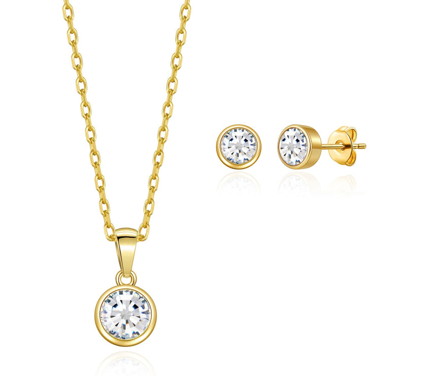 Gold Plated April (Diamond) Birthstone Necklace & Earrings Set Created with Zircondia® Crystals