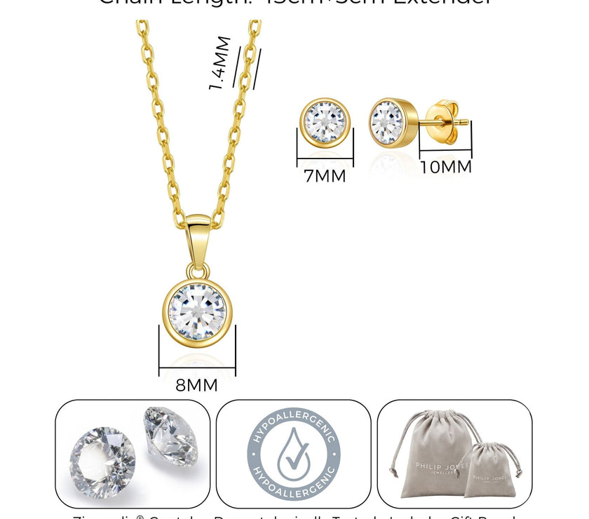 Gold Plated April (Diamond) Birthstone Necklace & Earrings Set Created with Zircondia® Crystals