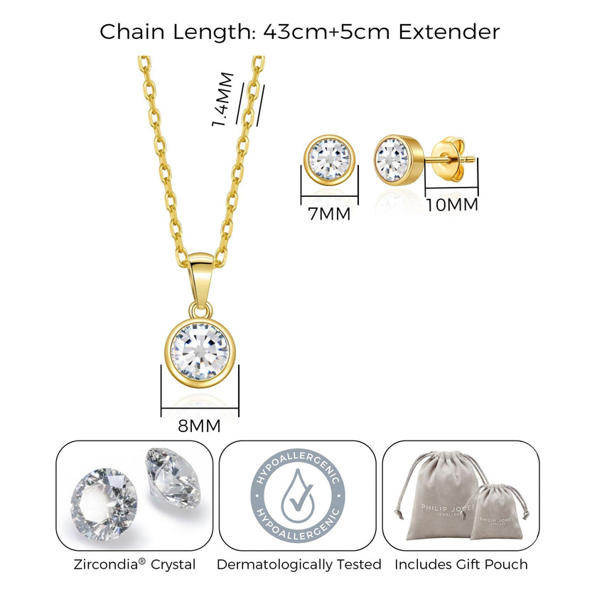 Gold Plated April (Diamond) Birthstone Necklace & Earrings Set Created with Zircondia® Crystals