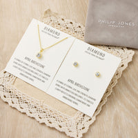 Gold Plated April (Diamond) Birthstone Necklace & Earrings Set Created with Zircondia® Crystals