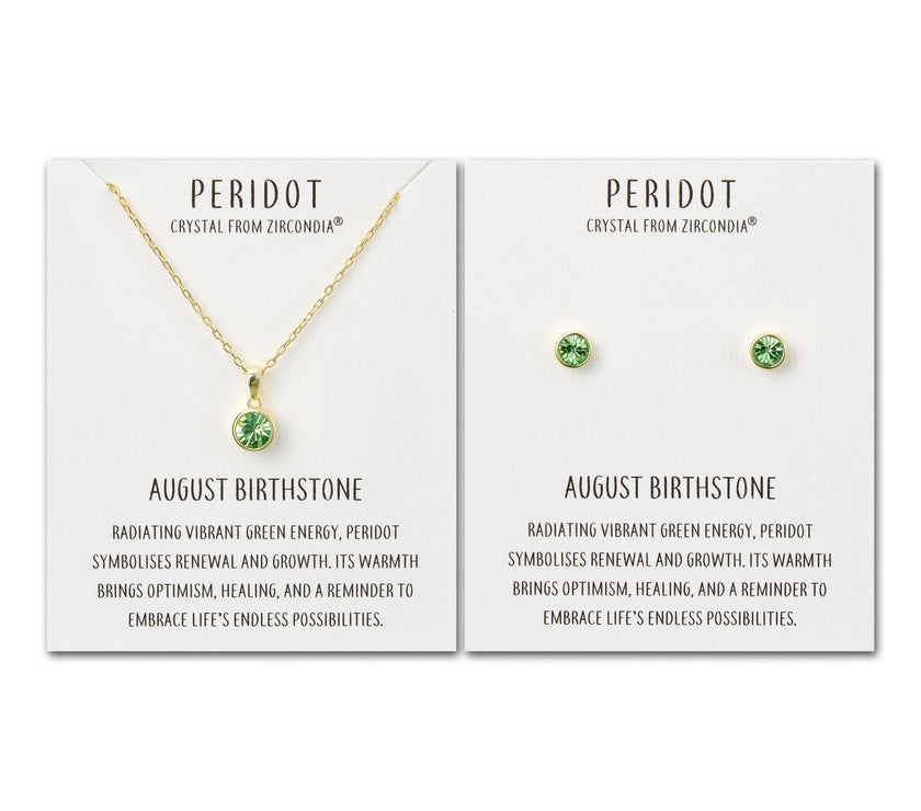 Gold Plated August (Peridot) Birthstone Necklace & Earrings Set Created with Zircondia® Crystals