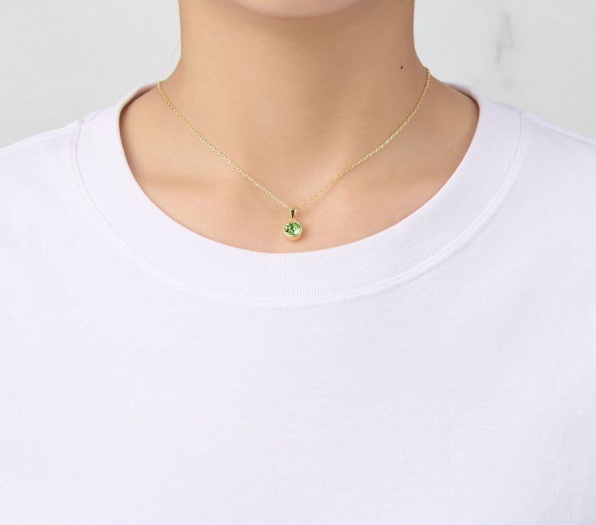 Gold Plated August (Peridot) Birthstone Necklace & Earrings Set Created with Zircondia® Crystals