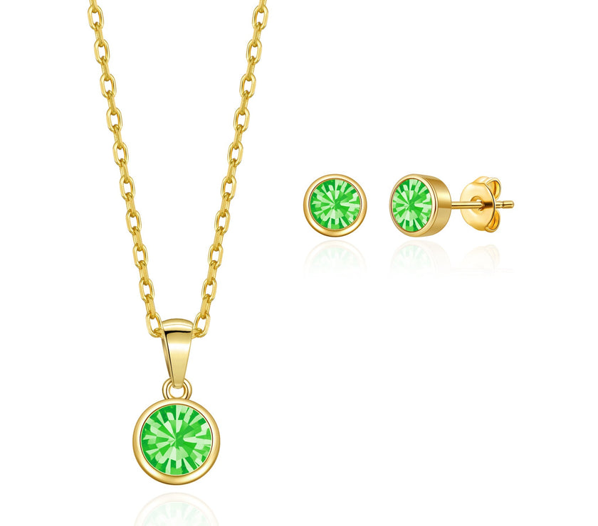 Gold Plated August (Peridot) Birthstone Necklace & Earrings Set Created with Zircondia® Crystals
