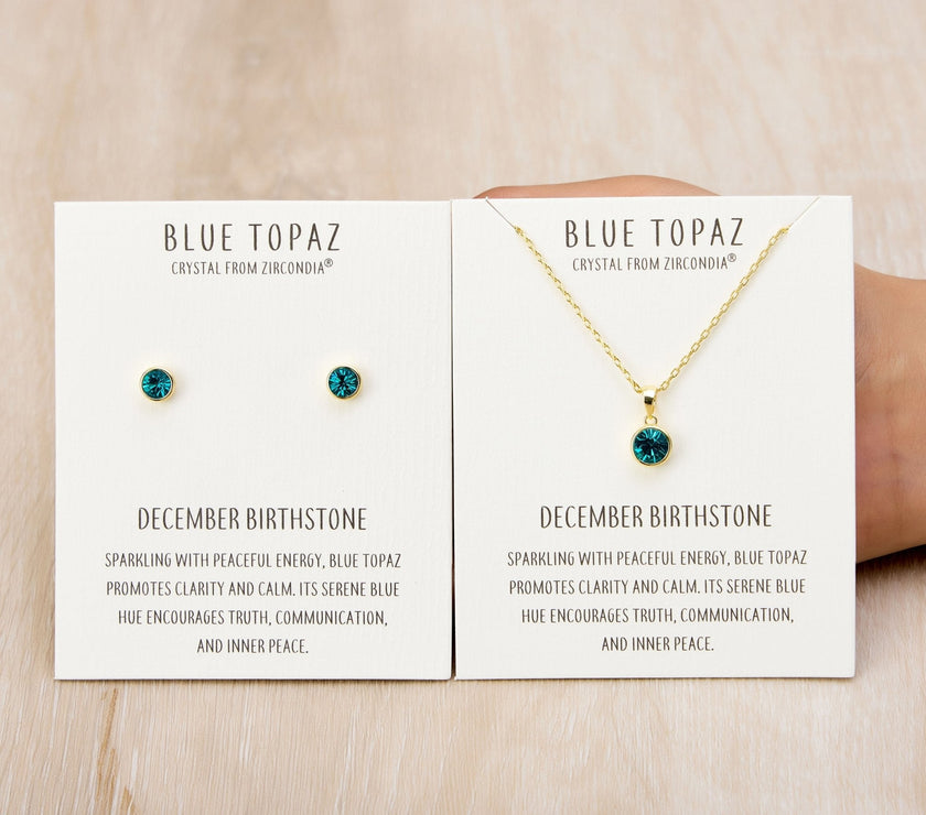 Gold Plated December (Blue Topaz) Birthstone Necklace & Earrings Set Created with Zircondia® Crystals