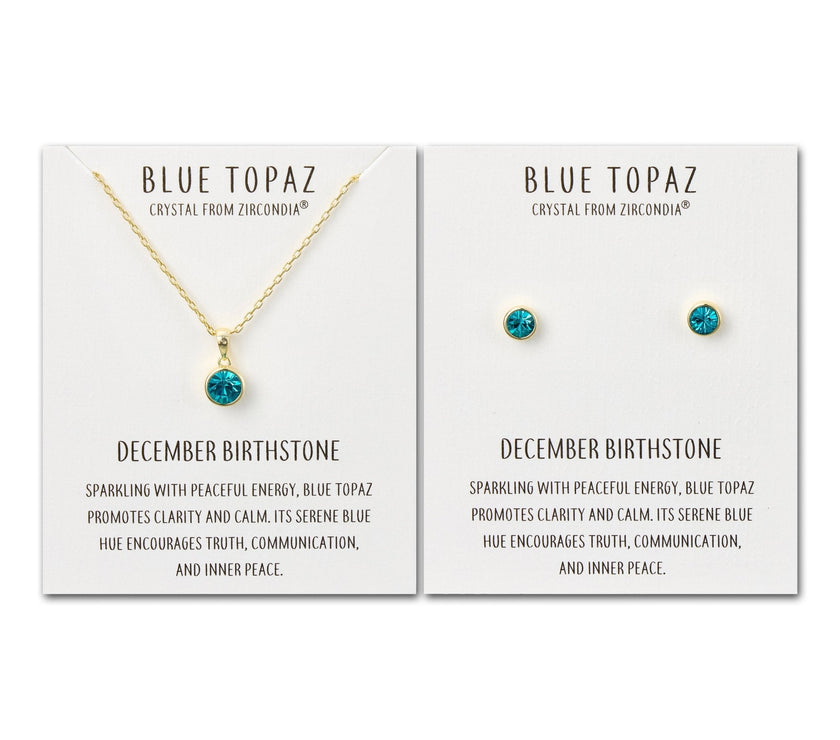 Gold Plated December (Blue Topaz) Birthstone Necklace & Earrings Set Created with Zircondia® Crystals